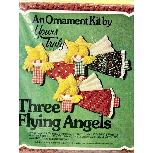 Christmas Ornament Kit Yours Truly Three Flying Angels Vintage Craft 1978 - Picture 2 of 5